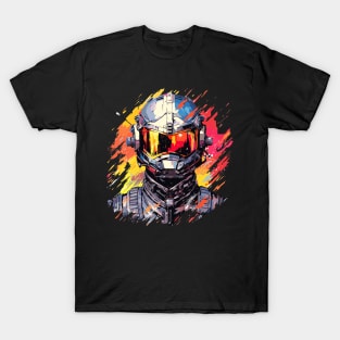 Man With Helmet Video Game Character Futuristic Warrior Portrait  Abstract T-Shirt